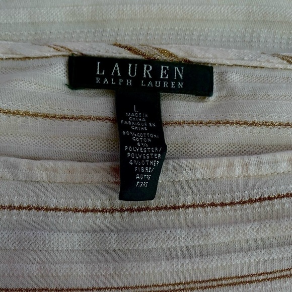 Lauren Ralph Lauren Metallic Cream & Gold Striped Top | Size M | EUC - Picture 8 of 9